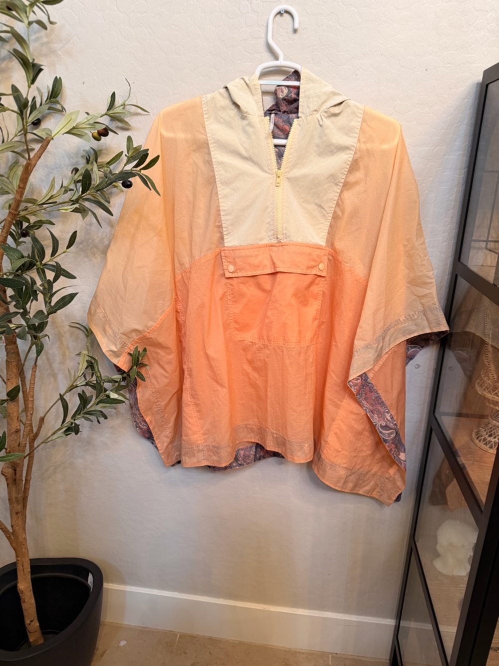 Free People Lightweight Peach and Cream Hooded Windbreaker Poncho